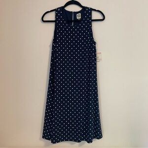 Anne Klein Navy and White Polka Dot Dress, new with tags